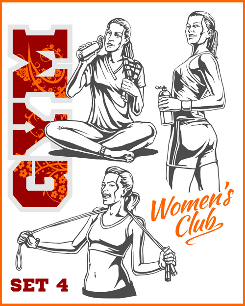 Les femmes & #039; s Fitness club affiche vecteurs matériel 06 poster matériel fitness femmes club   