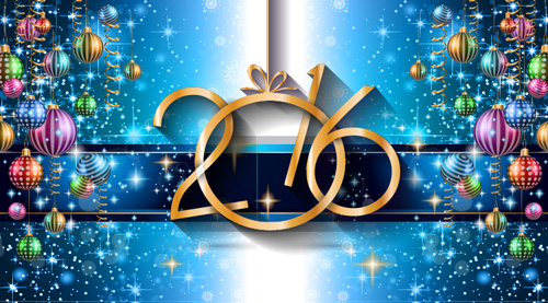 2016 Neujahrshintergrund mit farbigem Weihnachtskugelvektor Weihnachten Neujahr Jahr Hintergrund farbig ball 2016   