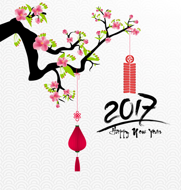 2017 chinesischer Neujahrshintergrund mit Blumen Vektor 08 Neujahr Jahr Chinesisch Blumen 2017   