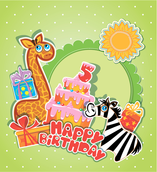 Carte d’anniversaire de bébé avec gâteau vecteur matériel 05 gâteau carte Bébé Anniversaire   