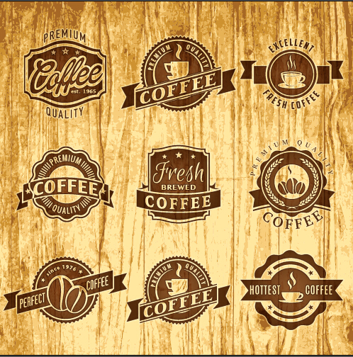 Brun rétro café étiquettes vecteur police rétro étiquettes étiquette cafe brun   