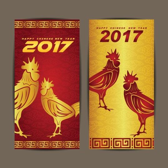 Nouvel an chinois 2017 cartes verticales vecteur 02 vertical neuf Chinois cartes année 2017   