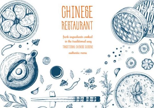 Menu de restaurant chinois dessiné à la main vecteur restaurant menu main dessiné Chinois   