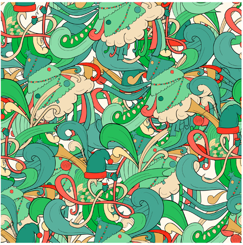 Éléments de Noël avec Doodle seamless pattern Vector 04 sans soudure Noël modèle elements doodle   