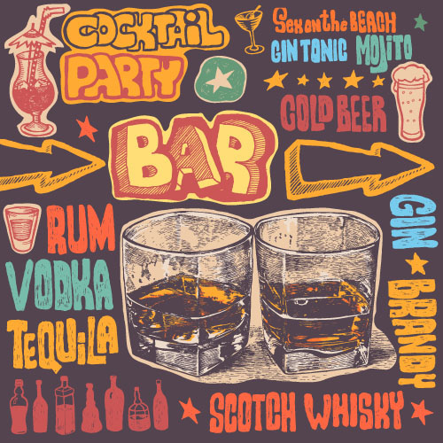 Cocktail party affiche dessiné à la main vecteurs main fête dessiné cocktail affiche   