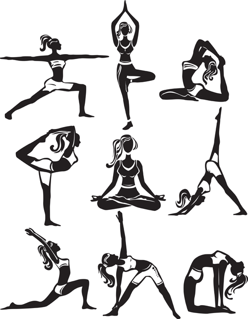 Verschiedene Yoga-Mädchen Silhouette Vektor yoga silhouette girl different   