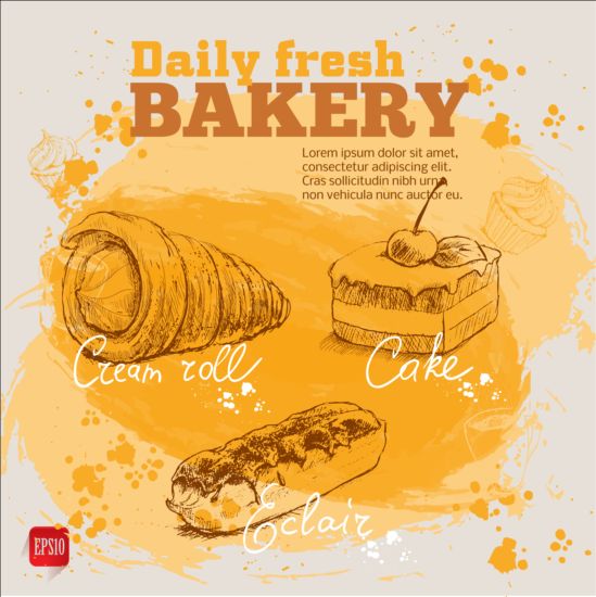 Frisches Brot mit Backwaren Plakat gezeichnet Vektor 07 poster hand gezeichnet fresh Brot Bäckerei   