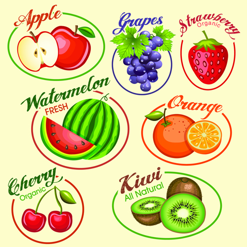 Étiquettes de tranche de fruits vecteur tranche fruits étiquettes étiquette   