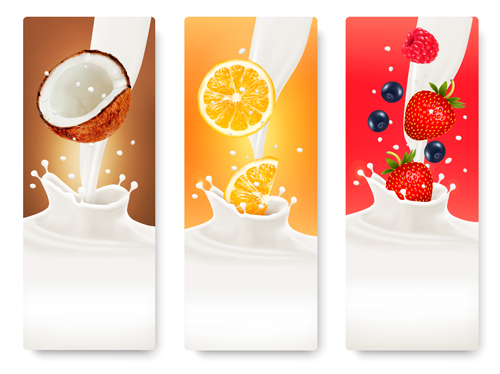 Früchte mit Spritzmilchvektor-Banner 07 splash Obst Milch banner   