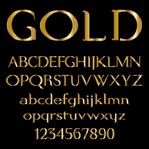 Hochglanzweiches goldenes Alphabet und Zahlen Vektor 03 Zahlen golden glänzend alphabet   