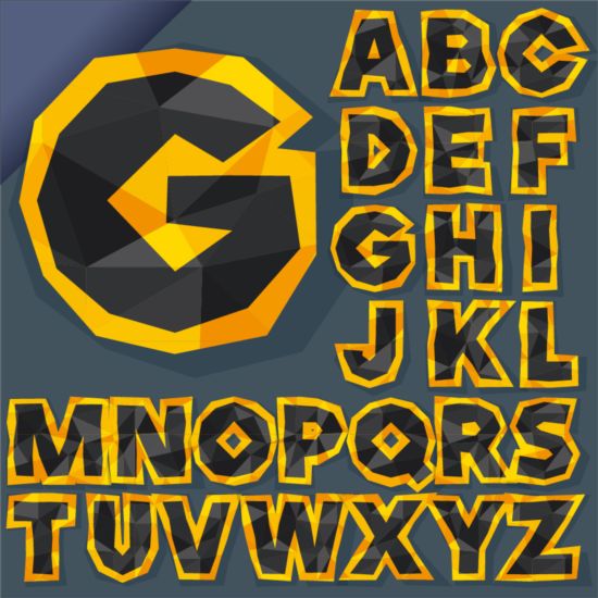 Goldig mit schwarzem Alphabet und geometrischen Formen Vektor Schwarz Goldene Geometrische Formen alphabet   