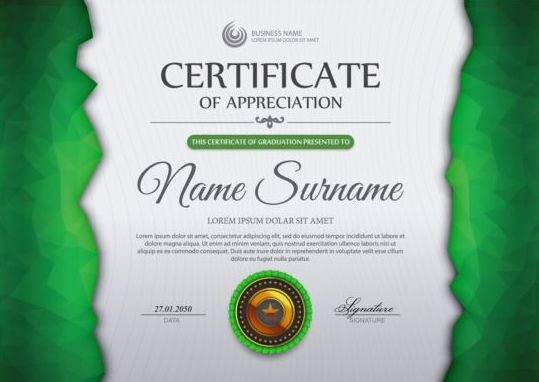Modèle de certificat vert et vecteur de forme géométrique 02 vert modèle de certificat géométrique forme géométrique certificat   