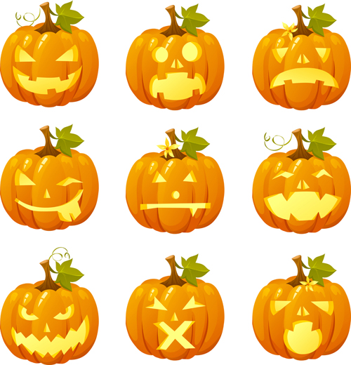 Halloween-Kürbisse gemischt Ikonen Vektor 03 Kürbis icons halloween   