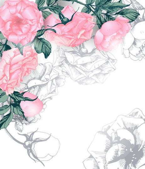 手描きピンクの花の背景ベクトル01 花 背景 描画 手 ピンク   