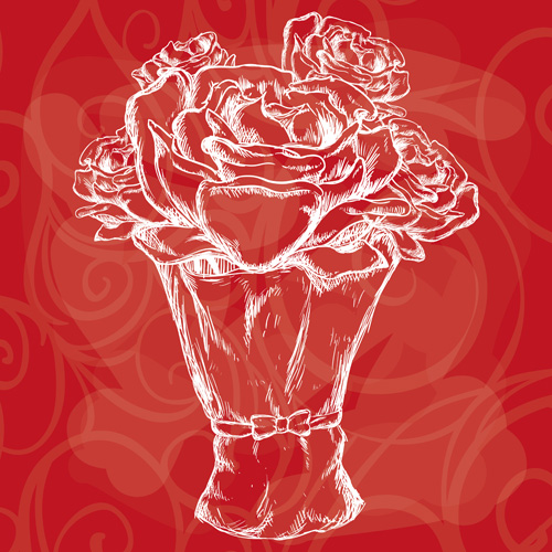 Handgezeichnete Rose mit Valentinstag-Hintergrundvektor Valentine tag rose Hintergrund hand gezogen   
