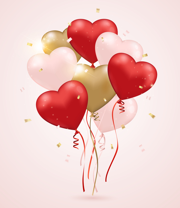 Rot mit rosa und goldenen Herzform Ballon-Hintergrundvektor rot pink Herz gold form ballon   