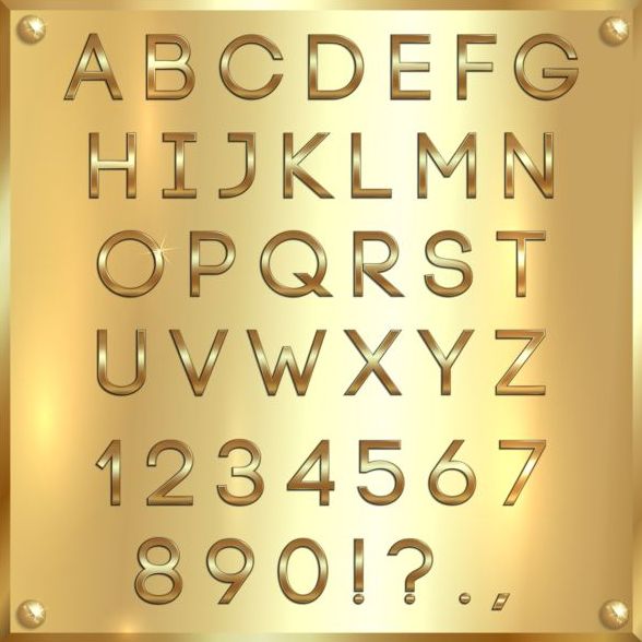 Glänzendes goldenes Schriftalphabet mit Nummernvektor 04 shiny Schrift Nummer gold alphabet   