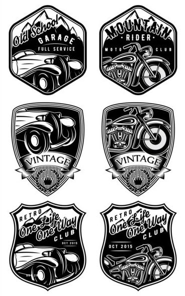 Oldtimer-Motorrad mit Auto-Etiketten Vektor vintage Motorrad Etiketten auto   