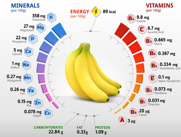 バナナビタミンインフォグラフィックベクター ビタミン バナナ インフォグラフィック   