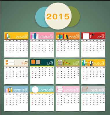 シンプルグリッドカレンダー2015ベクトルセット03 シンプル グリッド カレンダー 2015   