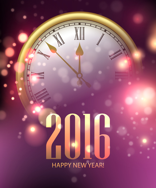 2016 Happy New Year mit Uhrenhintergrund Vektor 01 year Uhr new Hintergrund happy 2016   
