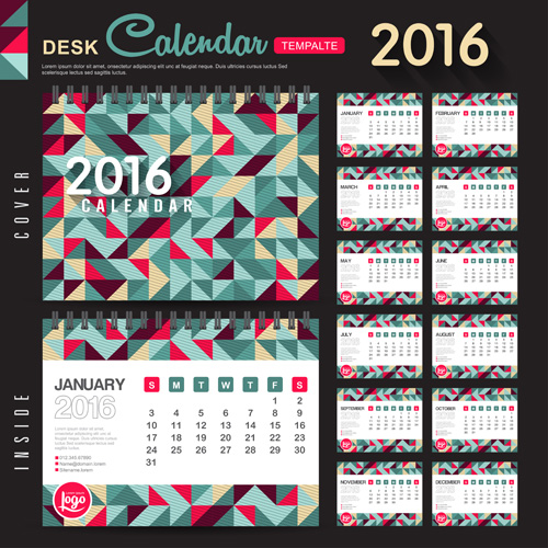 2016 nouvel an bureau calendrier vecteur matériel 85 neuf matériel calendrier bureau année 2016   