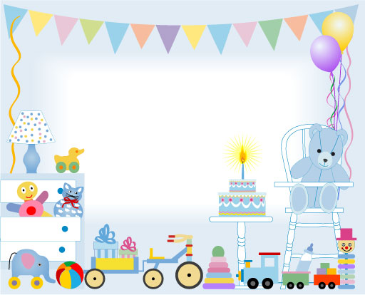 Geburtstagskuchen und Spielzeug Baby-Karte Vektor Spielzeug Kuchen Kartenvektor Geburtstagstorte Geburtstag   