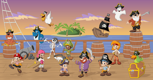 漫画の海賊のキャラクターベクトルセット 漫画 海賊 文字   