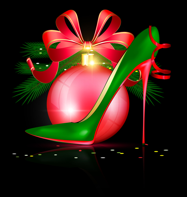 Weihnachtsball mit rotem Bandbogen und High Heels Vektor Weihnachten rot Hoch Fersen Bogen band ball   