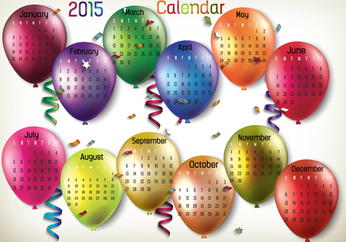 色付きバルーンカレンダー2015ベクター素材 色付き バルーン カレンダー 2015   