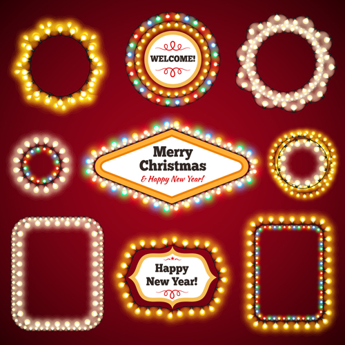 Lumières colorées Noël cadres vecteur ensemble 02 Noël lumières couleur cadres cadre   