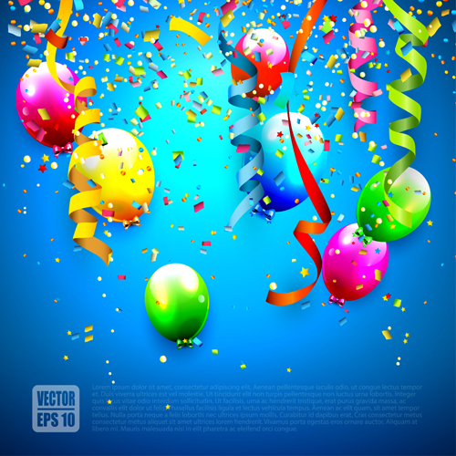 Konfetti und bunte Luftballons Geburtstagshintergrund Vektor 03 Konfetti Hintergrund Geburtstag Bunt ballons   