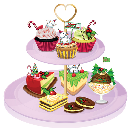 Cupcakes mit Weihnachtselementen Vektor Weihnachten Elemente cupcakes   