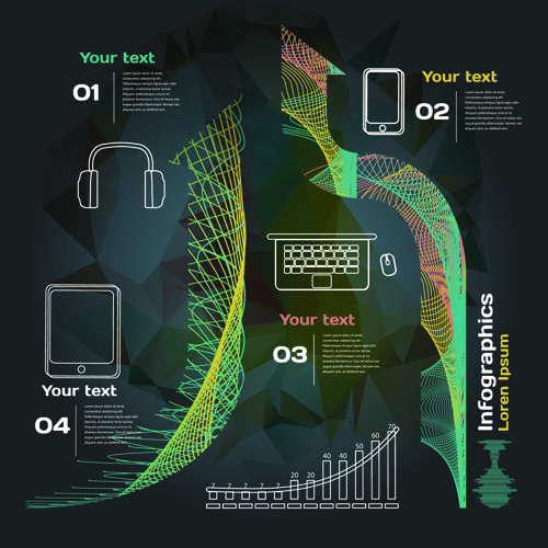 Infographie de style sombre avec des diagrammes vecteurs 06 infographies diagrammes dark   