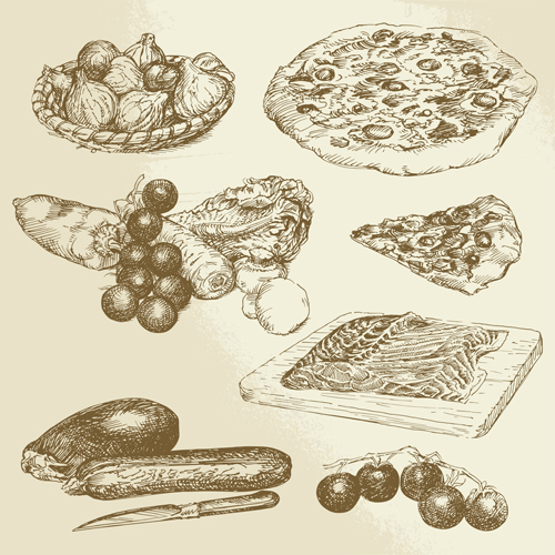Dessin des aliments rétro illustrations vecteur 12 police rétro nourriture illustrations illustration Dessin   