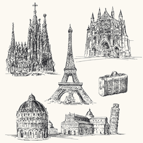 有名な都市の建物手描きベクトル01 都市 有名な 手描き 建物   