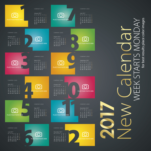 Neuer Kalender 2017 bunte schwarze Farbe Monat Zahlen Vektor Zahlen Schwarz Neu Monat Kalender Farbe Bunt 2017   