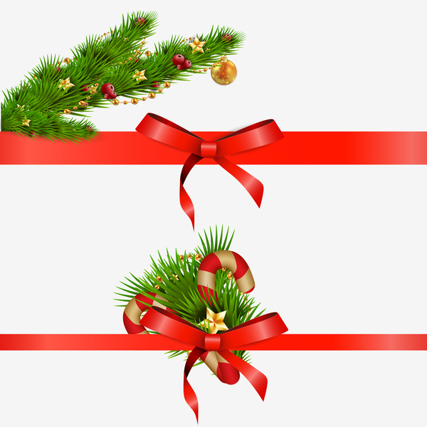 レッドボウクリスマスデコレーションベクター付きパインブランチ 赤 装飾 枝 松 弓 クリスマス   