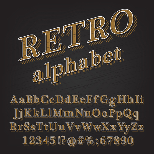 Retro 3D Alphabets mit Nummernvektor Retro-Schrift Nummer Alphabete   