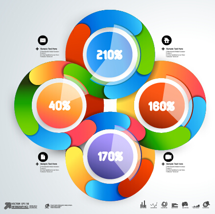 Runde einfarbige Infografiken und Diagramm-Vektorvorlage 05 Vorlage Infografik farbig Diagramm design   