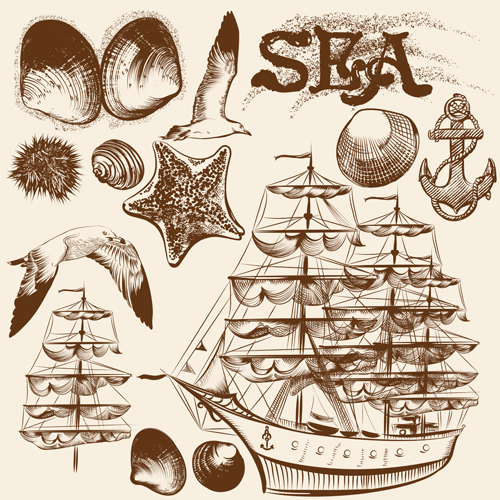 海の手描画ベクトル02で boads 船 船 海 描画 手 boads   