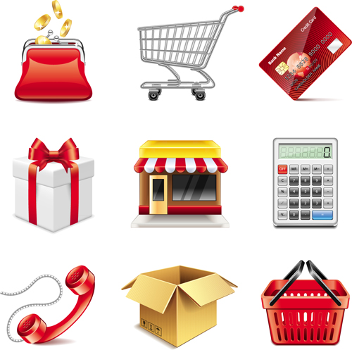 Shopping-Elemente Ivektor-Set shopping icons Elemente   