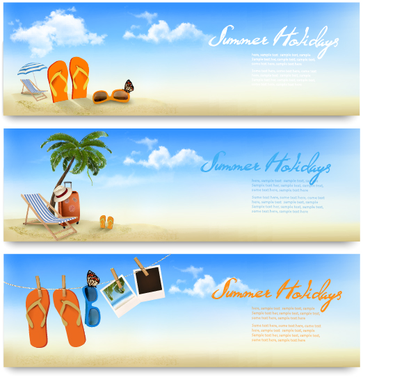Sommerferien reisen Zeitvektor-Banner Urlaub Sommer banner   