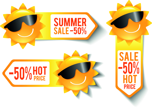 Sommer-Verkaufs-Rabatt-Aufkleber mit Sonnenvektor Verkauf Sommer Rabatt Aufkleber   