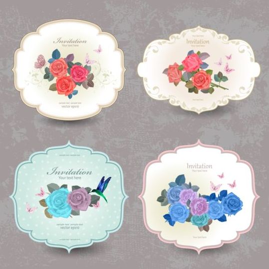 Fleur Vintage invitation cartes vecteur ensemble 02 vintage invitation fleur cartes   