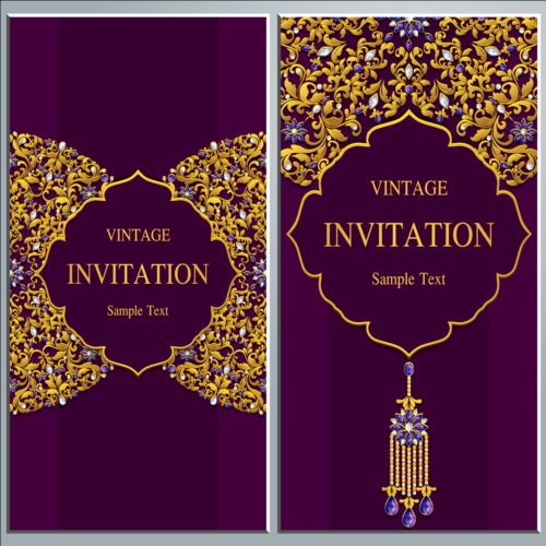 Cartes d’invitation vintage avec décor de bijoux Vector 03 vintage invitation decor cartes bijoux   