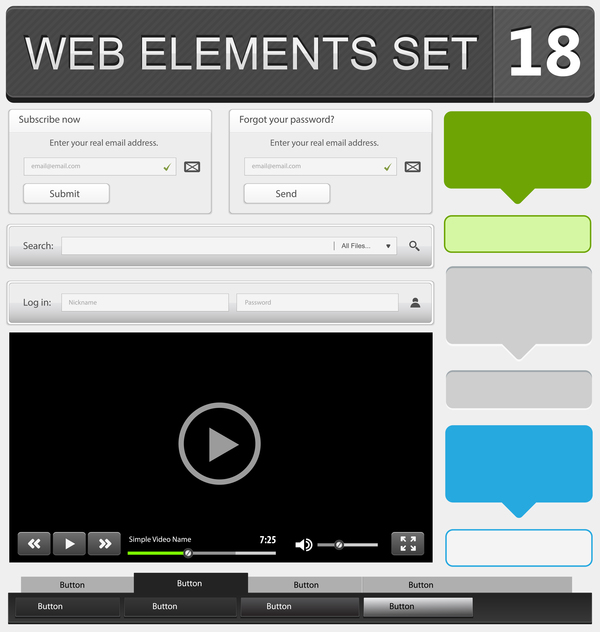 ボタンベクトル材料セット11を持つ Web 要素 要素 ボタン web   