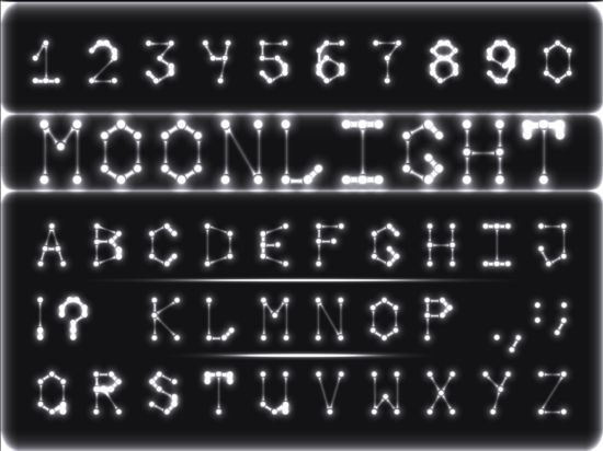 Weißes Neonen-Alphabet mit Zahlenvektor white number neon alphabet   