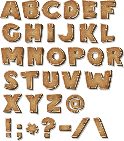 Holztextur-Alphabet mit Zeichenvektor Textur Holz alphabet   