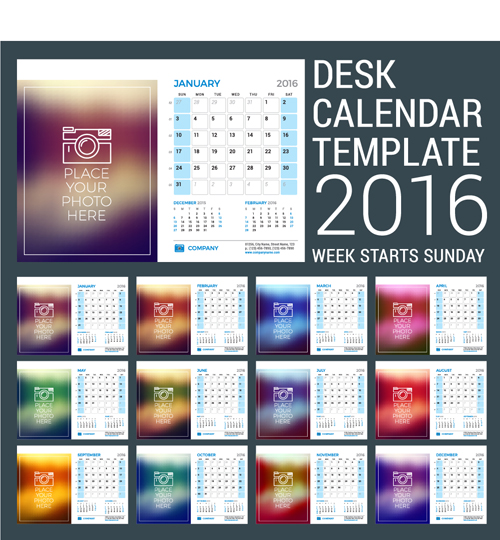 2016 nouvel an bureau calendrier vecteur matériel 09 neuf matériel calendrier bureau année 2016   